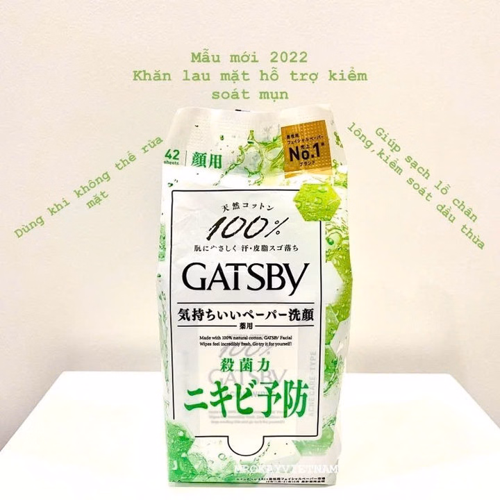 Khăn Giấy Ướt Cotton Lau Mặt Gatsby Facial Wipes Buồn Ngủ Hay Nhậu Xỉn Lau Phát Tỉnh Luôn 42 Tờ Nhật Bản - Gdn - Ảnh 3