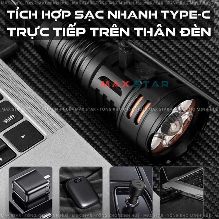 Đèn Pin Cầm Tay Maxstar Ymf7 Cao Cấp Chống Nước Ipx7, Độ Sáng 4200 Lumen Pin Trâu Gd253 - Lady'S Passion - Ảnh 8