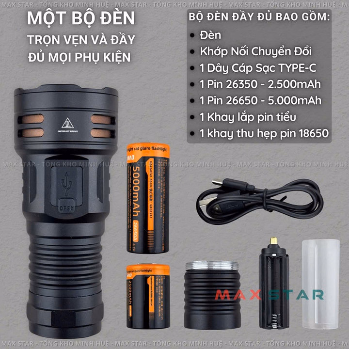 Đèn Pin Cầm Tay Maxstar Ymf7 Cao Cấp Chống Nước Ipx7, Độ Sáng 4200 Lumen Pin Trâu Gd253 - Lady'S Passion - Ảnh 6