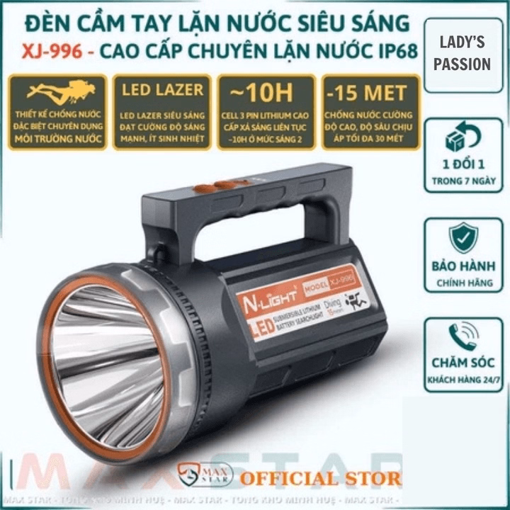 Đèn Pin Cầm Tay Lặn Nước Xj996 Chuyên Dụng Chống Nước Cường Độ Cao, Độ Sâu Chịu Áp Tối Đa 30 Mét Gd254 - Lady'S Passion