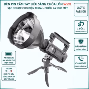 Đèn Pin Cầm Tay W591 Chóa Lớn Siêu Sáng Chiếu Xa 1000M Pin 9000Mah Có Chân Đế Tháo Rời Sạc Ngược Đt Gd258 - Lady'S Passion