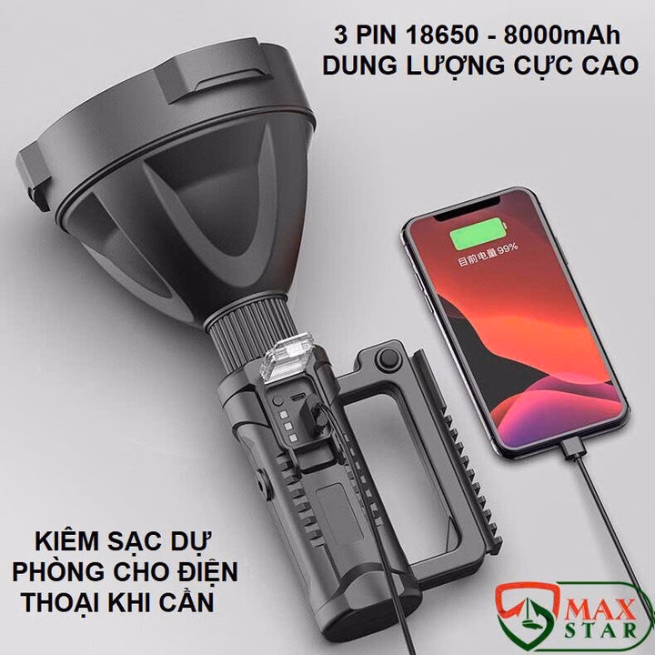 Đèn Pin Cầm Tay W591 Chóa Lớn Siêu Sáng Chiếu Xa 1000M Pin 9000Mah Có Chân Đế Tháo Rời Sạc Ngược Đt Gd258 - Lady'S Passion - Ảnh 3