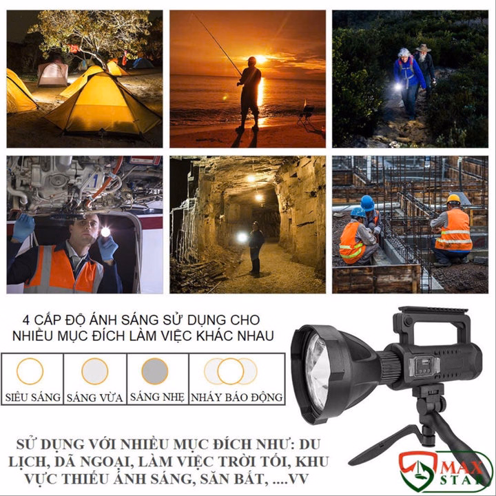 Đèn Pin Cầm Tay W591 Chóa Lớn Siêu Sáng Chiếu Xa 1000M Pin 9000Mah Có Chân Đế Tháo Rời Sạc Ngược Đt Gd258 - Lady'S Passion - Ảnh 9