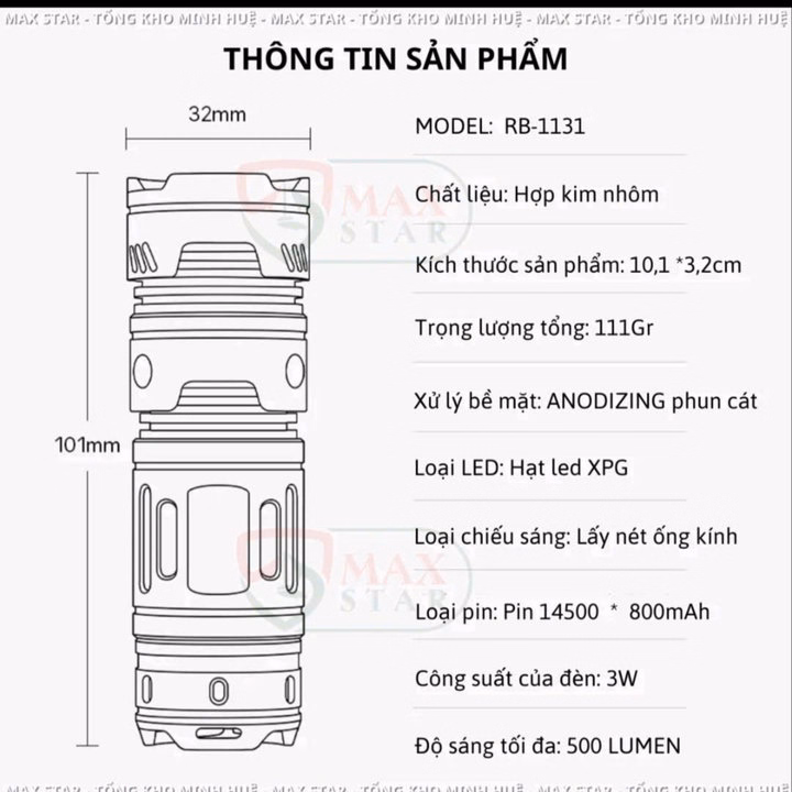 Đèn Pin Cầm Tay Mini Raybow Rb-1131 Vỏ Nhôm Tích Hợp Xoay 180 Độ Thông Minh Thư Giãn Gd259 - Lady'S Passion - Ảnh 7