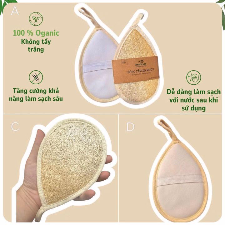 Bông Tắm Xơ Mướp Cao Cấp- Hình Giọt Nước 10*15Cm - Massage Dưỡng Ẩm Tẩy Tế Bào Chết -Kb - Ảnh 3