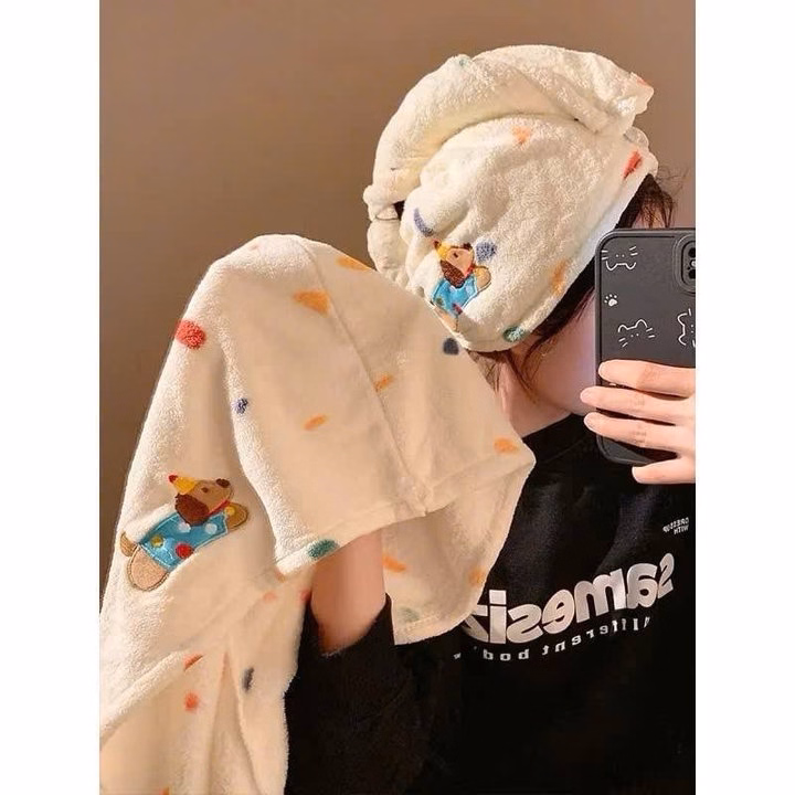 Sét Khăn Tắm Cún Chấm Bi Siêu Thấm Hút Nước