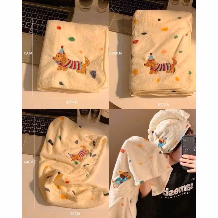 Sét Khăn Tắm Cún Chấm Bi Siêu Thấm Hút Nước - Ảnh 5