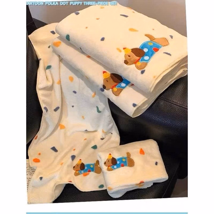 Sét Khăn Tắm Cún Chấm Bi Siêu Thấm Hút Nước - Ảnh 4