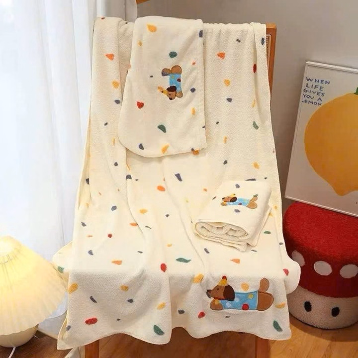 Sét Khăn Tắm Cún Chấm Bi Siêu Thấm Hút Nước - Ảnh 2