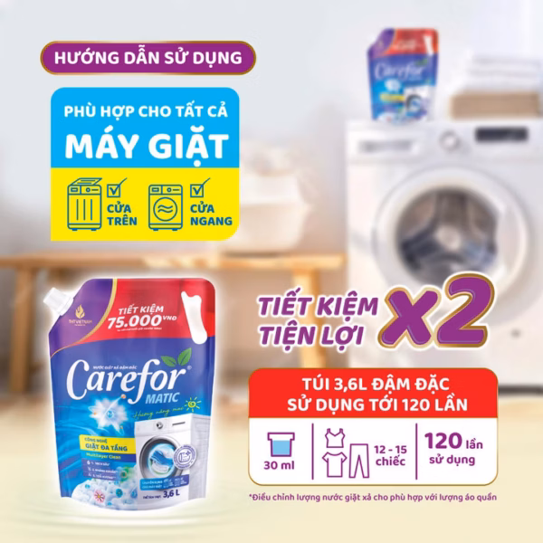 Nước Giặt Xả Đậm Đặc Carefor Matic 3600Ml (Hương Nắng Mai) - Ảnh 6