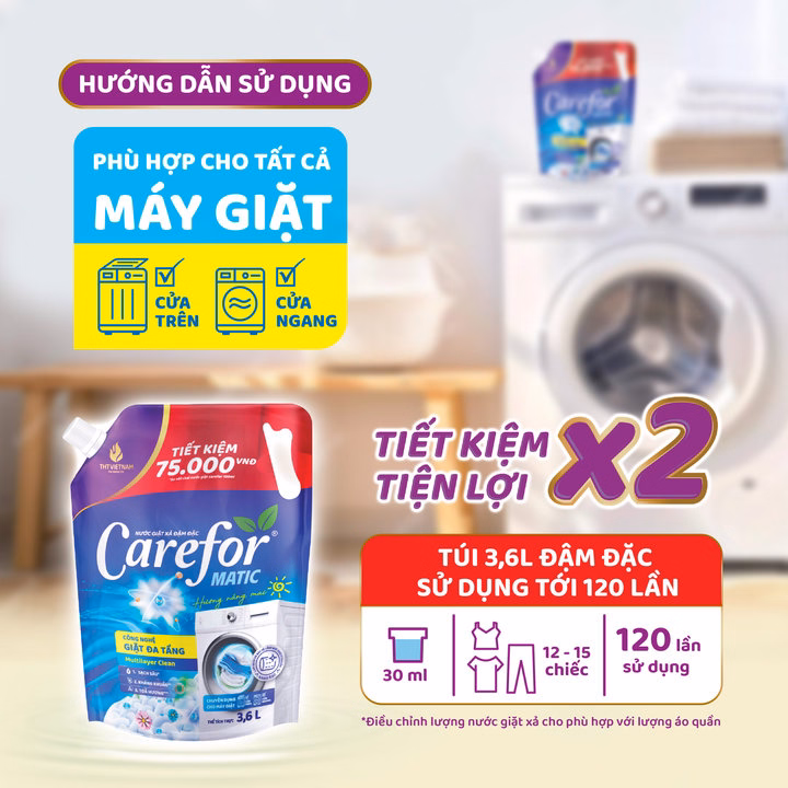 Nước Giặt Xả Đậm Đặc Carefor Matic 3600Ml (Hương Nắng Mai) - Ảnh 6