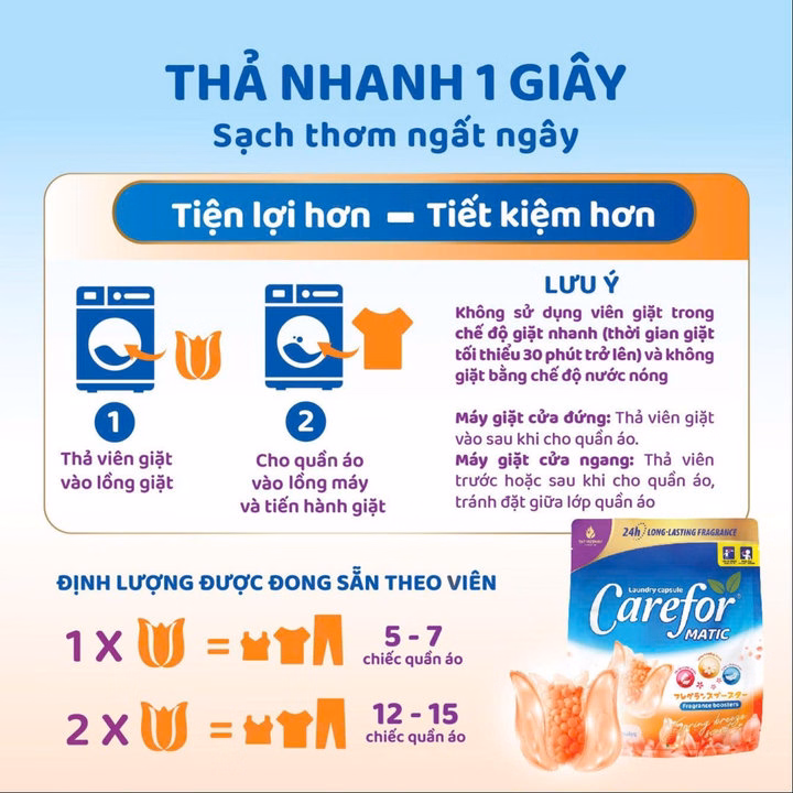 Viên Giặt Xả Carefor Matic Hương Gió Xuân 315Gram - Túi 30 Viên - Ảnh 4