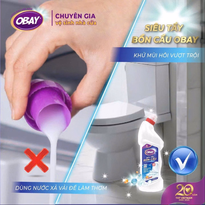 Nước Tẩy Bồn Cầu Và Vệ Sinh Nhà Tắm Không Mùi, Không Khói Obay - Chai 900Ml - Ảnh 3