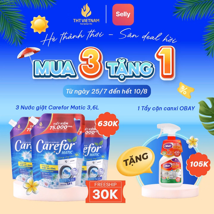 Nước Giặt Xả Đậm Đặc Carefor Matic 3600Ml (Hương Nắng Mai)