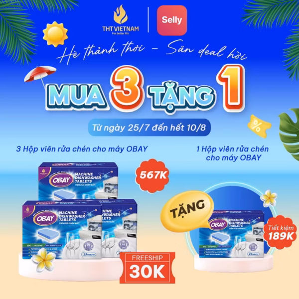 Viên Rửa Chén Không Mùi Obay - Hộp 25 Viên (Dùng Cho Máy)