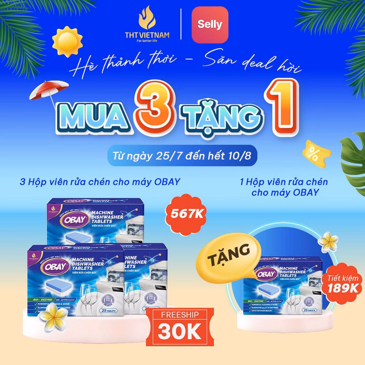 Viên Rửa Chén Không Mùi Obay - Hộp 25 Viên (Dùng Cho Máy)