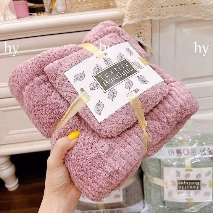 Set 2 Khăn Tắm Lông Cừu Xuất Hàn Cỡ Lớn