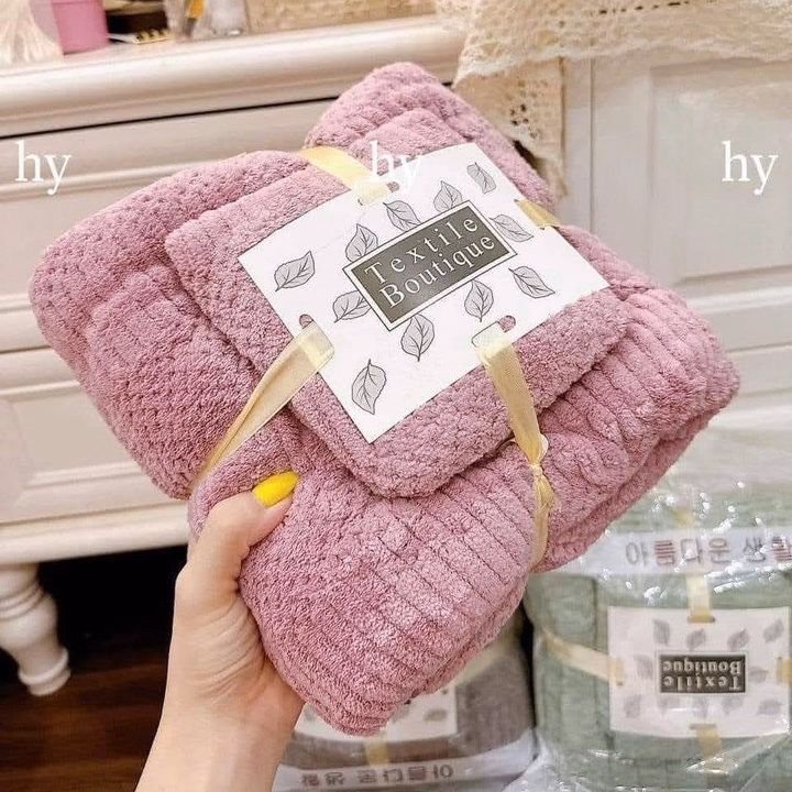 Set 2 Khăn Tắm Lông Cừu Xuất Hàn Cỡ Lớn - Ảnh 3