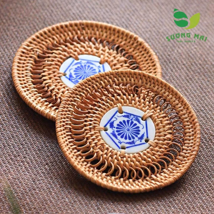Đế Chén Mây Tre - Gốm Sứ Trắng - 10Cm - Sương Mai - Ảnh 4