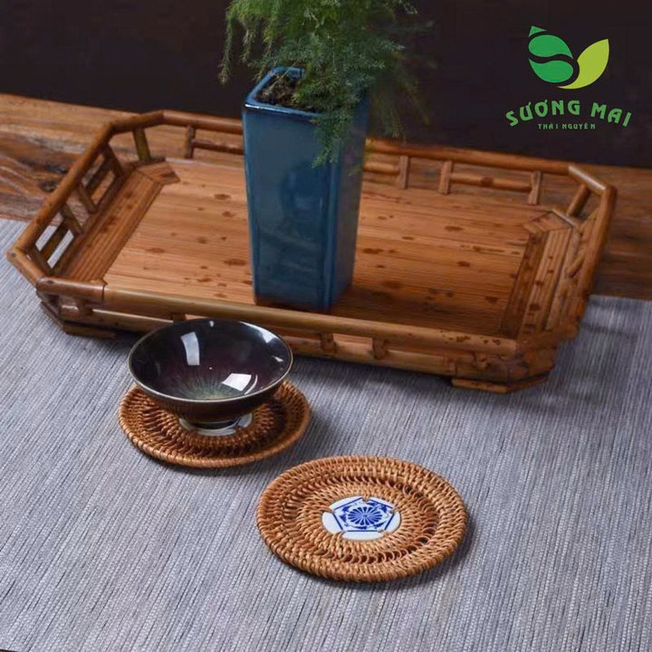 Đế Chén Mây Tre - Gốm Sứ Trắng - 10Cm - Sương Mai - Ảnh 2