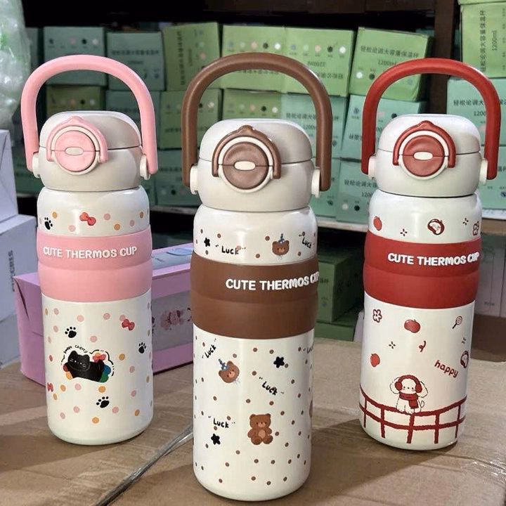 Bình Đựng Nước Giữ Nhiệt, Có Quai Xách, Có Ống Mút, Tiện Lợi 500Ml - Ảnh 5