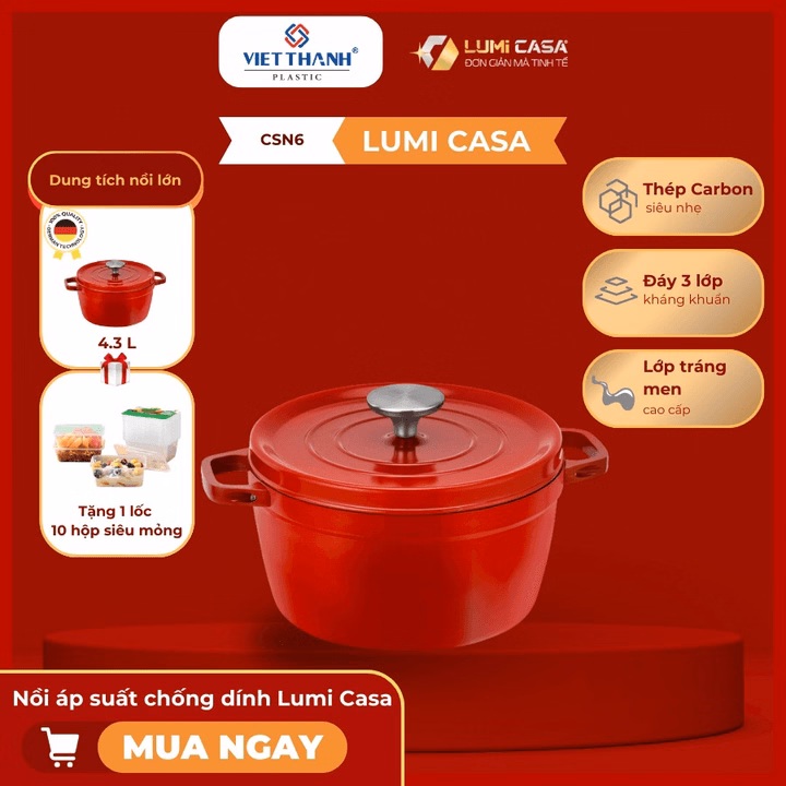 Nồi Chống Dính Gang Đúc Nguyên Khối Csn6-24 Công Nghệ Đức - Cao Cấp, An Toàn Cho Sức Khỏe