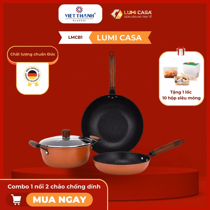 Combo Bộ 1 Nồi 2 Chảo Thép Carbon Chống Dính Lumicasa Công Nghệ Đức – Lựa Chọn Hoàn Hảo Cho Gian Bếp Hiện Đại