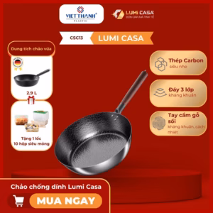 Chảo Chống Dính Thép Carbon Không Gỉ Lumicasa Csc13-28 Công Nghệ Đức - Siêu Bền Và Tiết Kiệm Năng Lượng