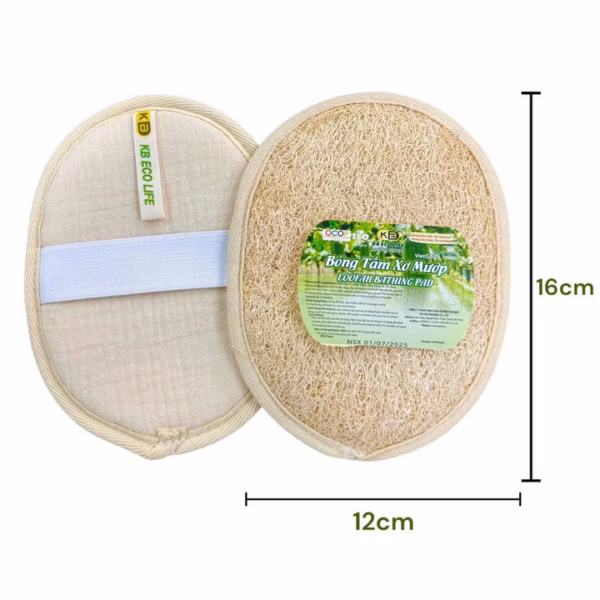 Bông Tắm Xơ Mướp 1 Mặt Xơ - Hình Oval - Size 12*16 -Tự Nhiên An Toàn - Kb Ecolife
