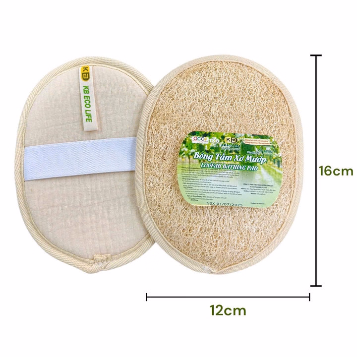 Bông Tắm Xơ Mướp 1 Mặt Xơ - Hình Oval - Size 12*16 -Tự Nhiên An Toàn - Kb Ecolife