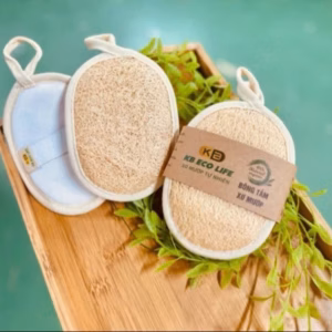 Bông Tắm Xơ Mướp 1 Mặt Xơ - Hình Oval - Size 10*14 - Tự Nhiên - Kb Ecolife