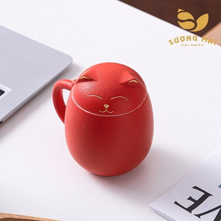 Cốc Uống Trà Mèo Đỏ Thần Tài - Sương Mai - Ảnh 2