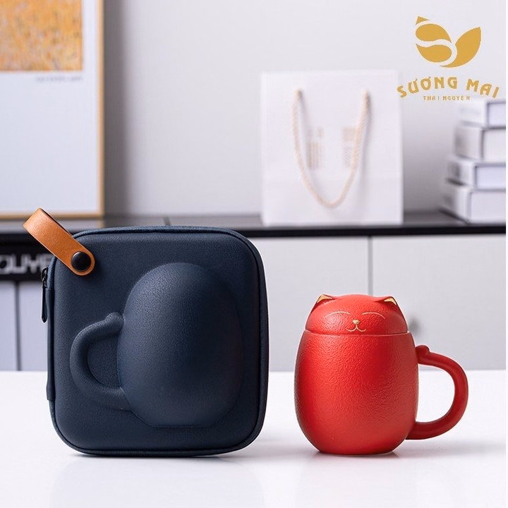 Cốc Uống Trà Mèo Đỏ Thần Tài - Sương Mai