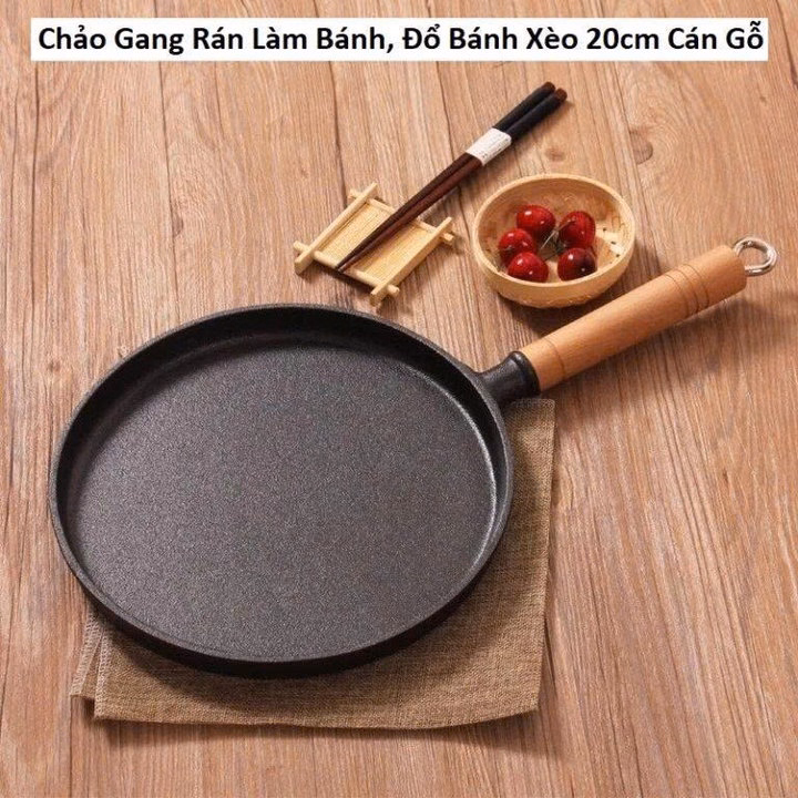 Chảo Gang Rán Làm Bánh, Đổ Bánh Xèo 20Cm Cán Gỗ -Gdn