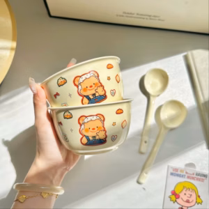 [Hàng Về] Set 2 Chén Sứ Kèm Thìa Muỗng Họa Tiết Nhiều Mẫu -Gdn