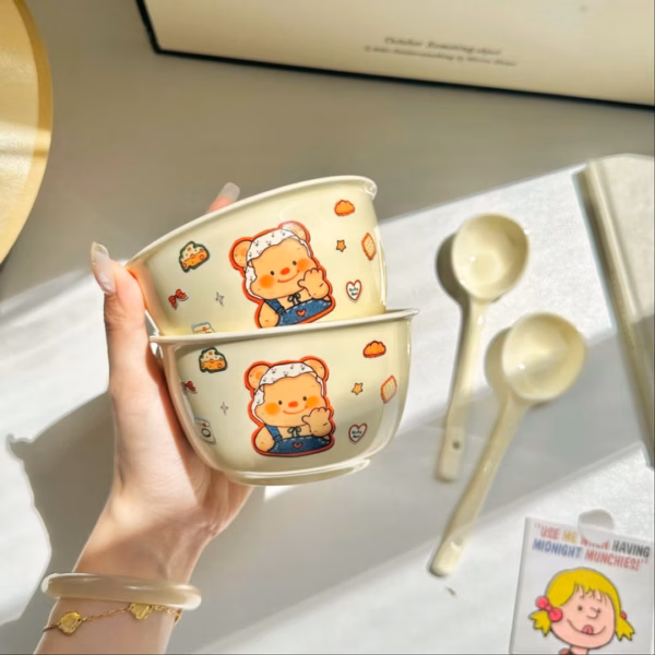 [Hàng Về] Set 2 Chén Sứ Kèm Thìa Muỗng Họa Tiết Nhiều Mẫu -Gdn