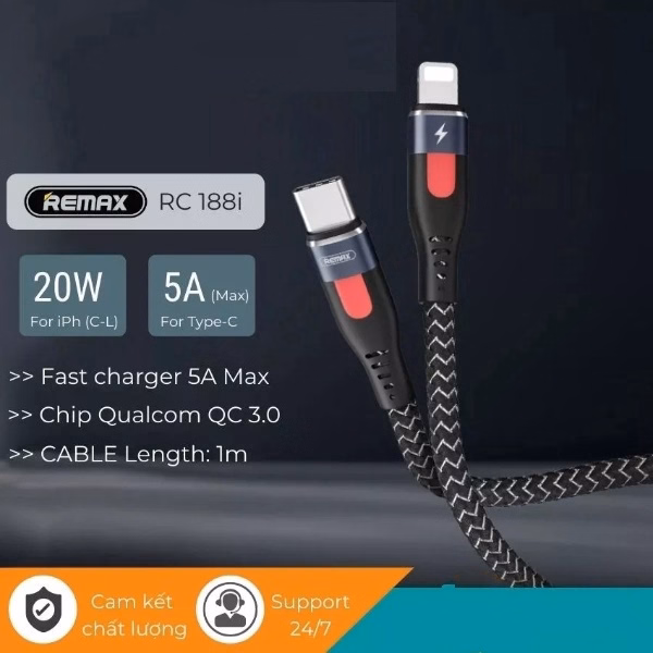 Dây Sạc Nhanh Iphone 20W Rc188I Cáp Sạc Type C To Lightning - Remax