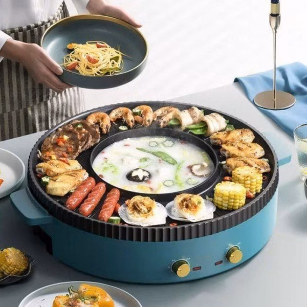 Bếp Lẩu Nướng Hình Tròn 2 Trong 1, 2 Nguồn Điện, Công Suất 2200W - Hongshuangxi - Ảnh 8