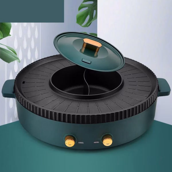 Bếp Lẩu Nướng Hình Tròn 2 Trong 1, 2 Nguồn Điện, Công Suất 2200W - Hongshuangxi - Ảnh 14