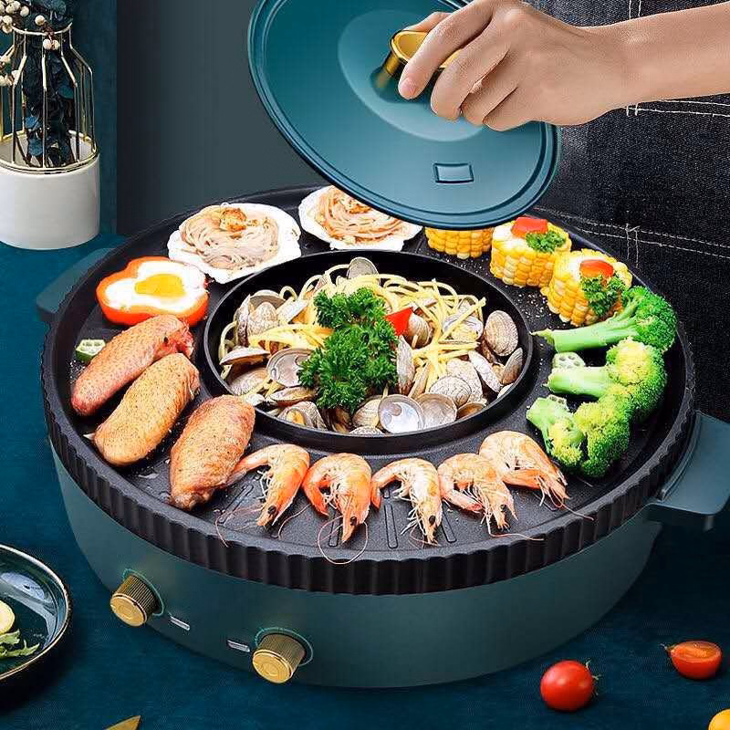 Bếp Lẩu Nướng Hình Tròn 2 Trong 1, 2 Nguồn Điện, Công Suất 2200W - Hongshuangxi - Ảnh 7