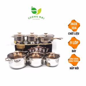 Bộ Nồi Inox 6 Món, Đế 9 Lớp Nắp Kính, Sang Trọng - Engelnerg