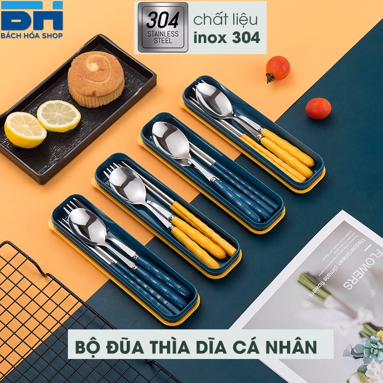 Bộ 3 Món Thìa Đũa Dĩa Inox 304 Không Gỉ, Cán Dài Cao Cấp Sang Chảnh (Giao Màu Ngẫu Nhiên) - Bách Hóa Shop - Ảnh 3