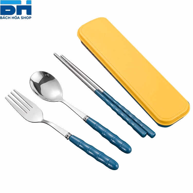 Bộ 3 Món Thìa Đũa Dĩa Inox 304 Không Gỉ, Cán Dài Cao Cấp Sang Chảnh (Giao Màu Ngẫu Nhiên) - Bách Hóa Shop - Ảnh 2