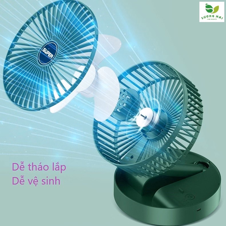 Quạt Mini Sạc Usb Gấp Gọn Và Điều Chỉnh Độ Cao Tiện Lợi - Sương Mai - Ảnh 9