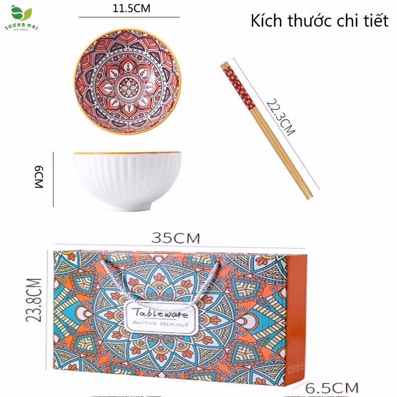 Bộ 6 Bát Ăn Bằng Gốm Và 6 Đôi Đũa Bằng Gỗ - Sương Mai - Ảnh 13