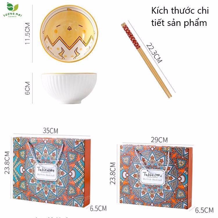 Bộ 6 Bát Ăn Bằng Gốm Và 6 Đôi Đũa Bằng Gỗ - Sương Mai - Ảnh 14