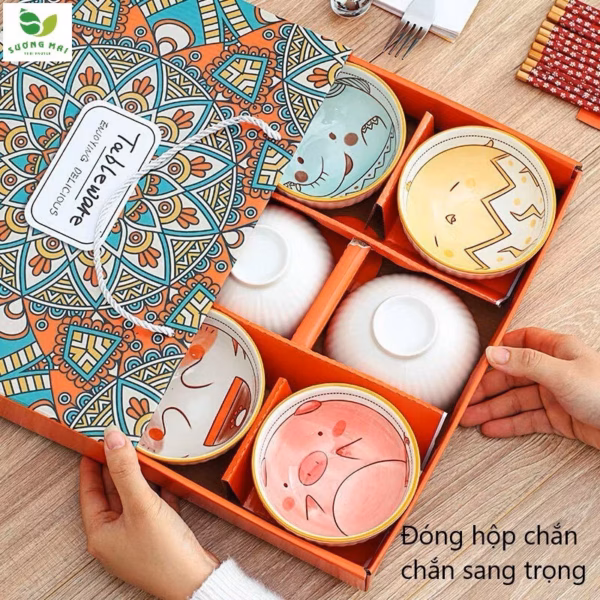 Bộ 6 Bát Ăn Bằng Gốm Và 6 Đôi Đũa Bằng Gỗ - Sương Mai - Ảnh 4