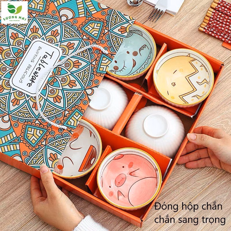 Bộ 6 Bát Ăn Bằng Gốm Và 6 Đôi Đũa Bằng Gỗ - Sương Mai - Ảnh 4