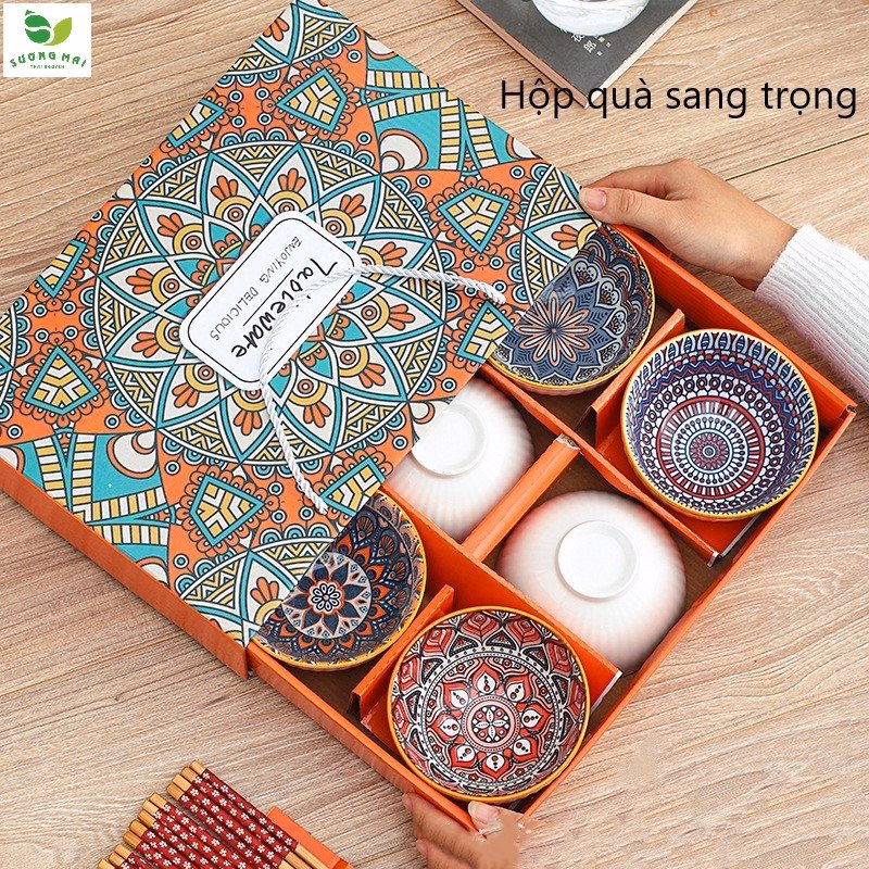 Bộ 6 Bát Ăn Bằng Gốm Và 6 Đôi Đũa Bằng Gỗ - Sương Mai - Ảnh 3