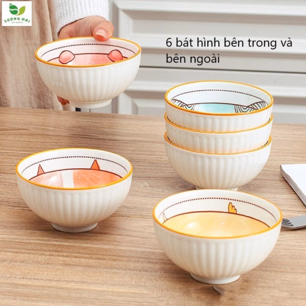 Bộ 6 Bát Ăn Bằng Gốm Và 6 Đôi Đũa Bằng Gỗ - Sương Mai - Ảnh 11